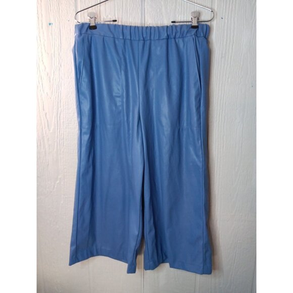 Bailey 44 Pants - Bailey 44 Capri Pants Women's S Blue Wide Leg Faux Leather Pull On Pockets USA